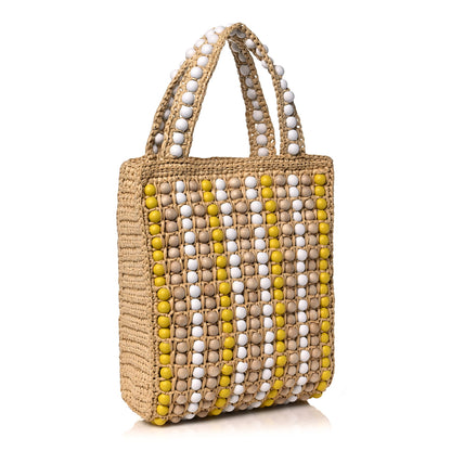 Prada Raffia Wood Bead Embroidered Logo Tote Bag Naturale 2 of 12