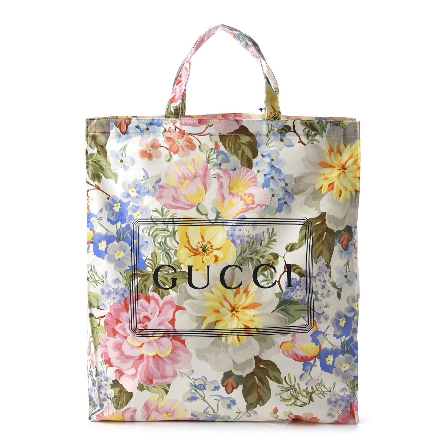 Patent Canvas Frame Logo Floral Print Vertical Tote Multicolor