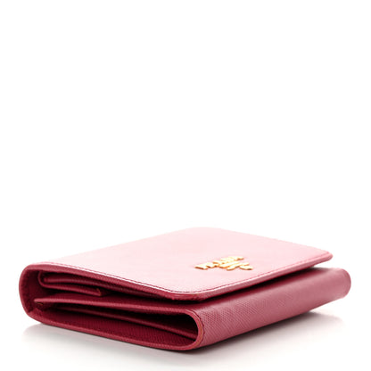 Prada Saffiano Metal French Flap Compact Wallet Peonia 4 of 12