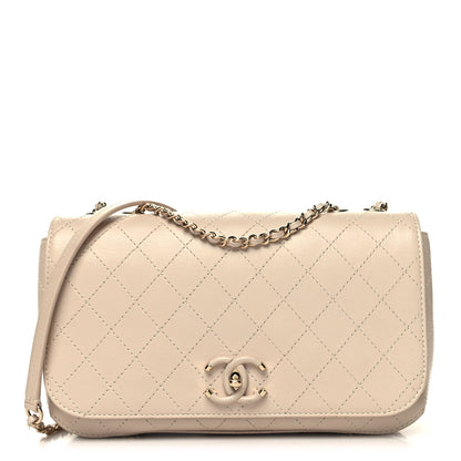Chanel Calfskin Stitched Medium Covered CC Flap Bag Beige 1 of 11