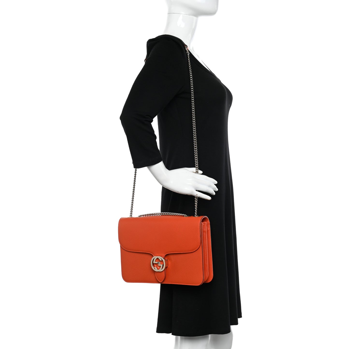 Dollar Calfskin Interlocking G Shoulder Bag Sun Orange