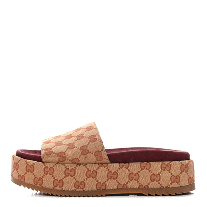 Gucci Canvas GG Monogram Angelina Platform Slide Sandals 38.5 Beige Ruggine 1 of 9