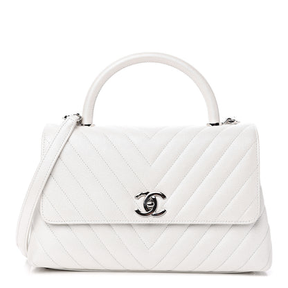 Chanel Iridescent Caviar Chevron Quilted Small Coco Handle Flap White 1 of 10