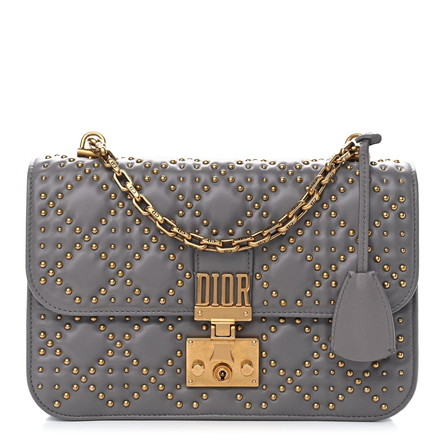 Lambskin Cannage Studded Dioraddict Flap Bag Grey