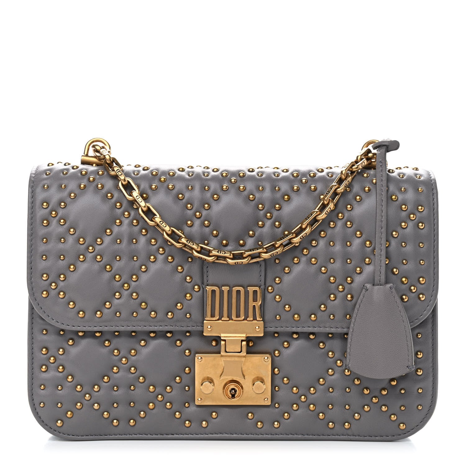 Christian Dior Lambskin Cannage Studded Dioraddict Flap Bag Grey 1 of 12