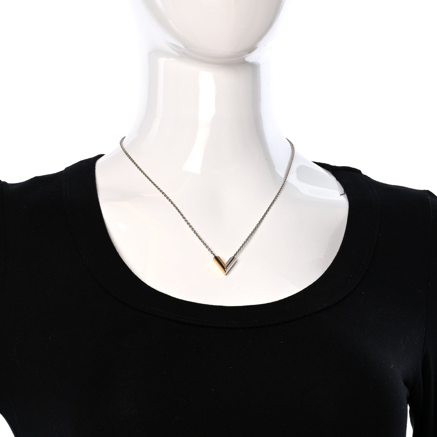 Louis Vuitton Essential V Necklace Silver Gold 3 of 4