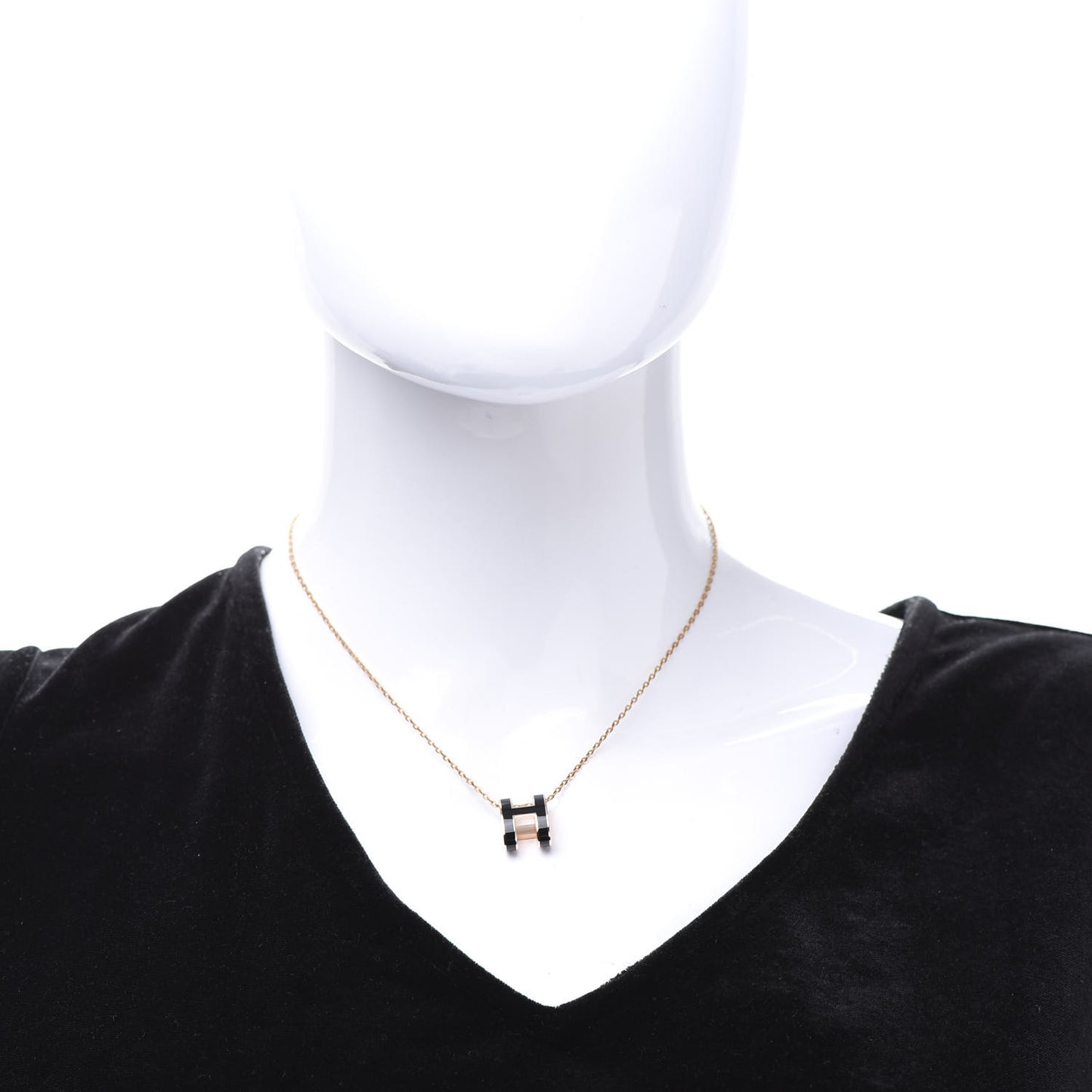 Lacquered Rose Gold Pop H Pendant Necklace Black