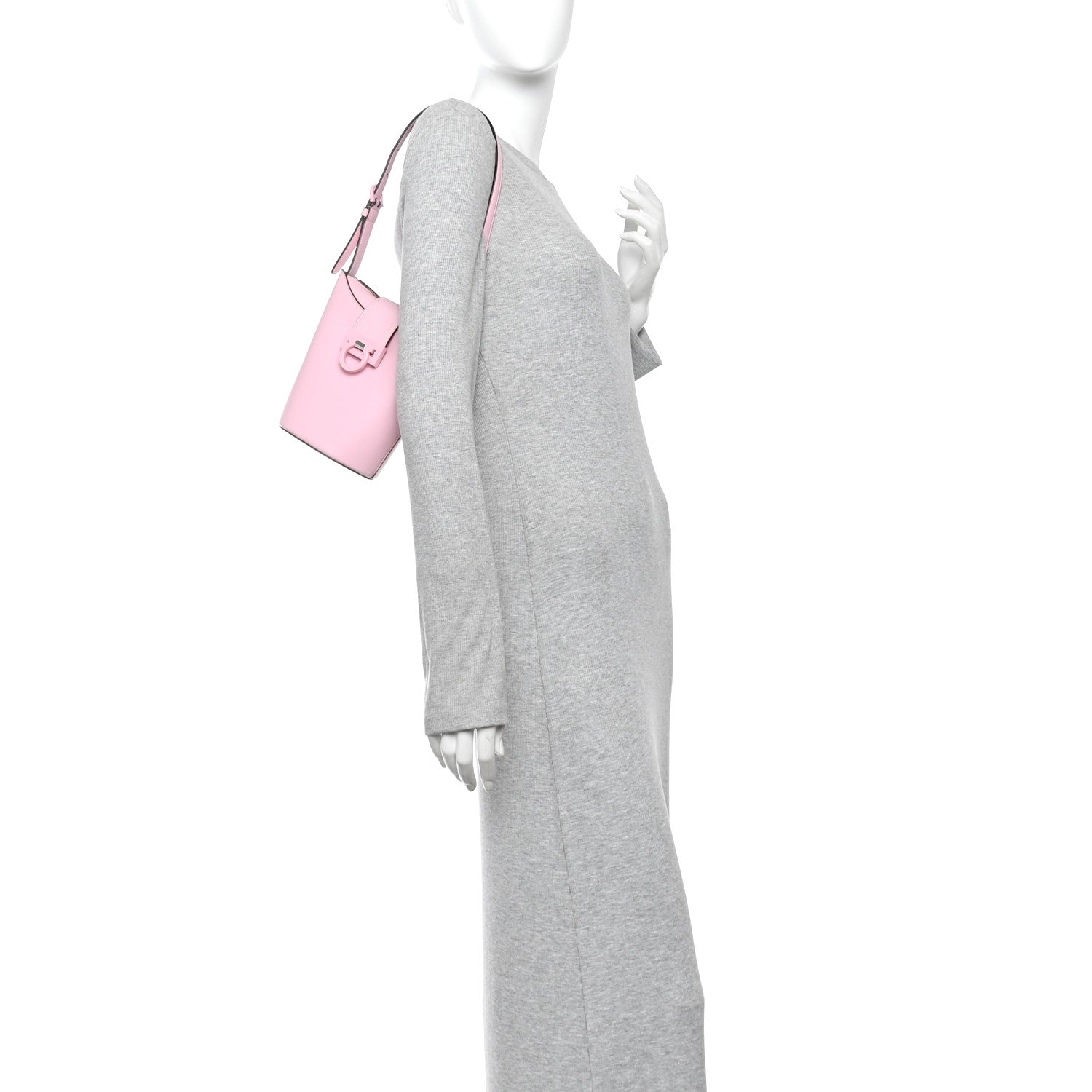 Salvatore Ferragamo Calfskin Small Trifolio Bucket Shoulder Bag Cheerleader Pink 2 of 11