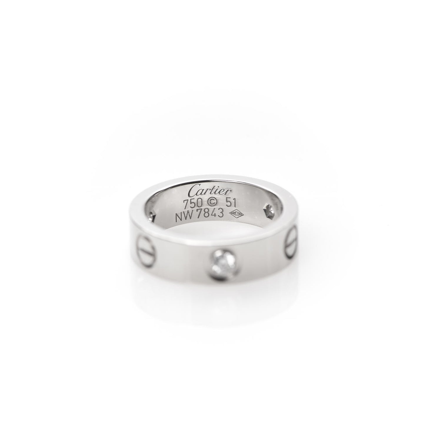 18K White Gold 3 Diamond 5.5mm LOVE Ring 51 5.75