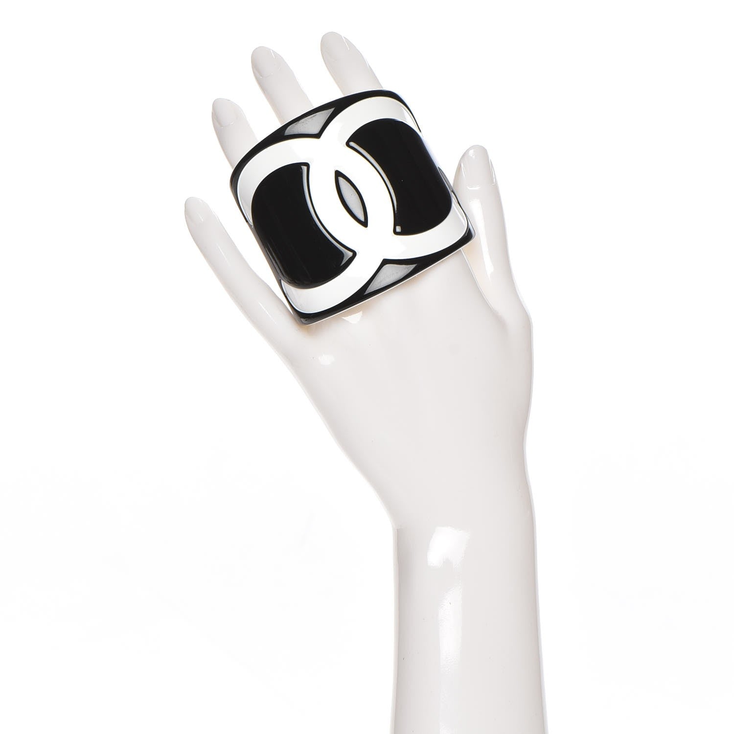 Chanel Resin CC Wide Cuff Black White 2 of 4