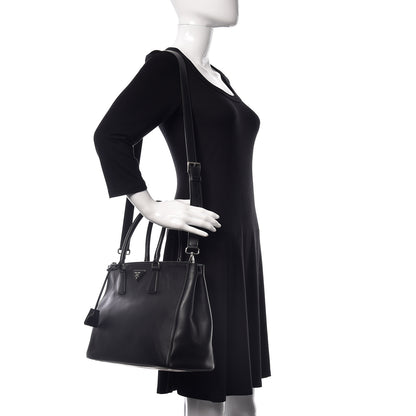 Prada City Calf Bi-Color Medium Galleria Double Zip Tote Black Celeste 2 of 11