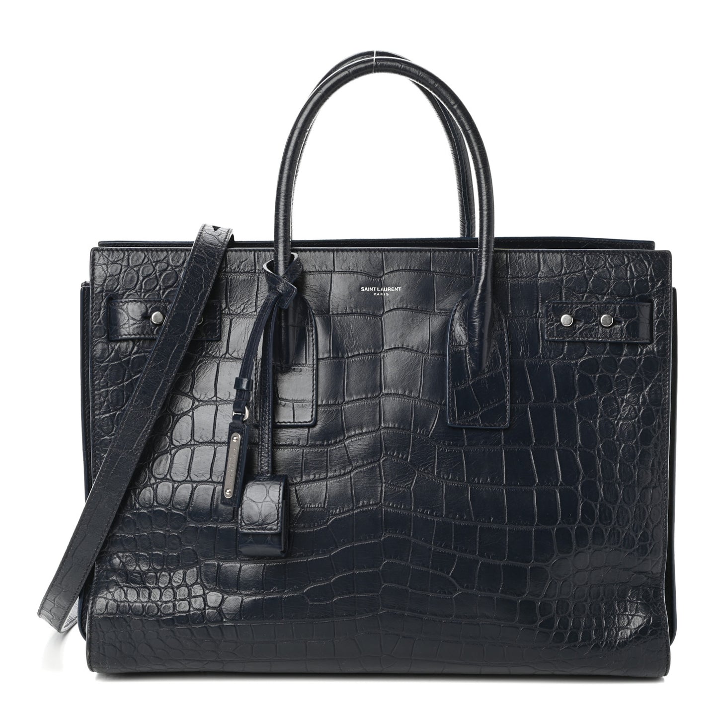 Calfskin Crocodile Embossed Medium Souple Sac De Jour Medium Blue