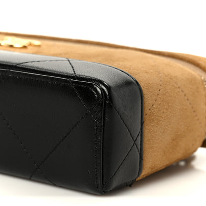 Chanel Suede Calfskin Shiny Lambskin Stitched Top Handle Slim Vanity Case With Chain Beige Black 10 of 11