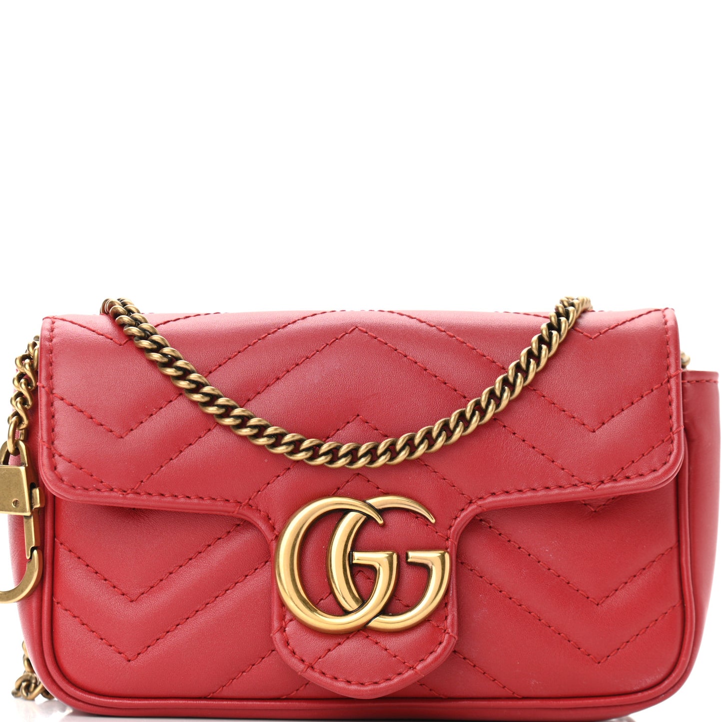 Calfskin Matelasse Super Mini GG Marmont Shoulder Bag Hibiscus Red