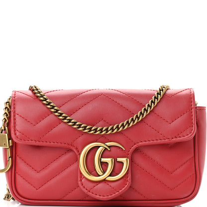 Gucci Calfskin Matelasse Super Mini GG Marmont Shoulder Bag Hibiscus Red 8 of 13