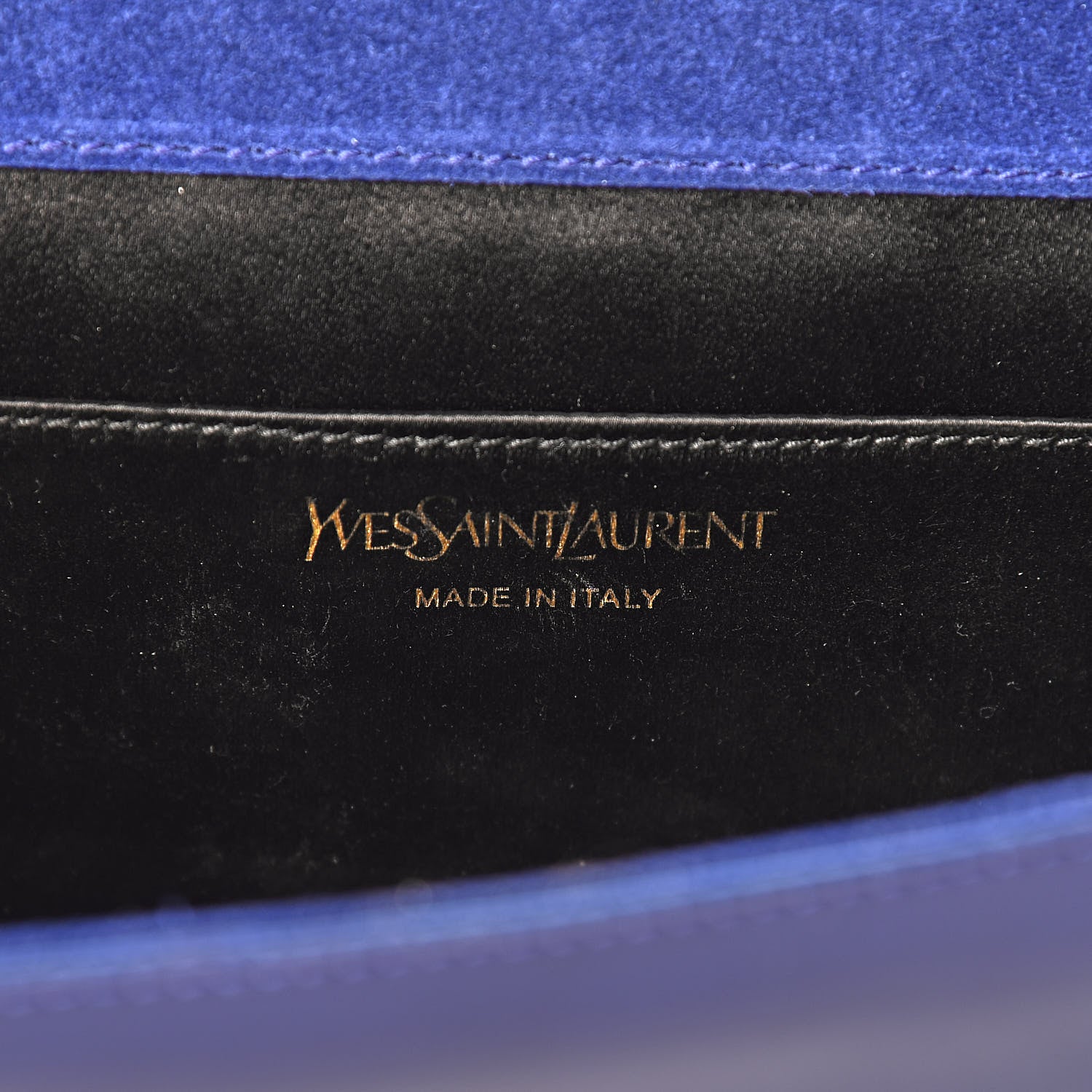 Saint Laurent Patent Calfskin Monogram Large Belle De Jour Clutch Royal Blue 6 of 11