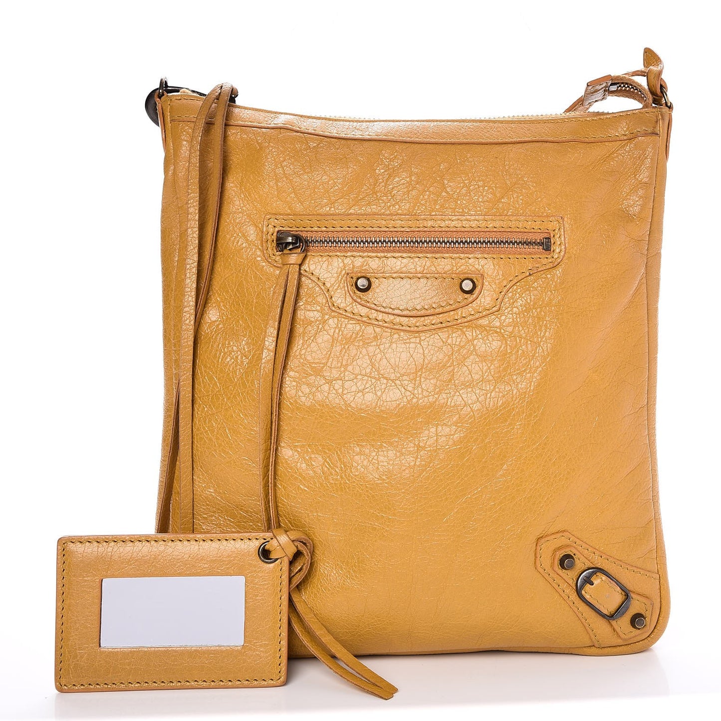 Agneau Classic Hardware Flat Crossbody Jaune Moutarde