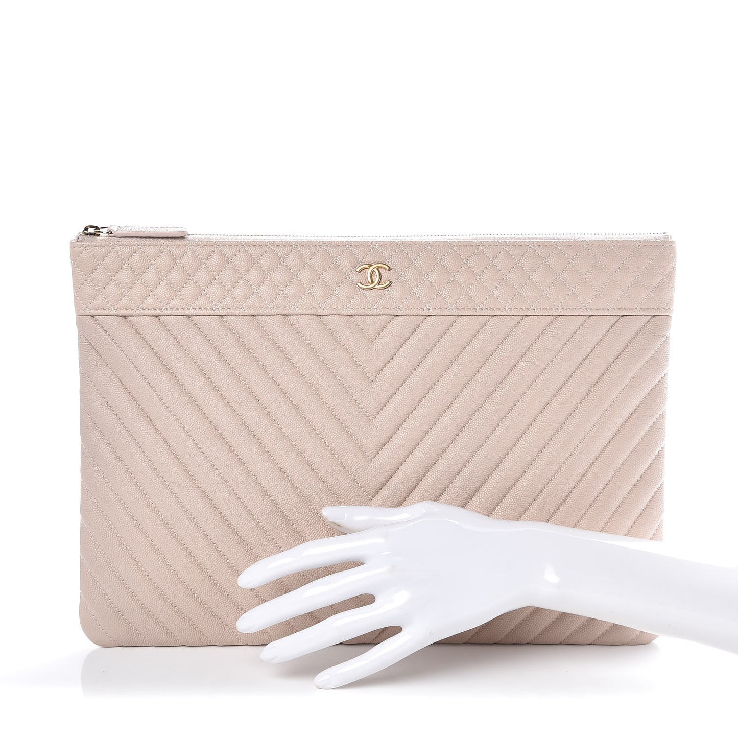 Caviar Chevron Quilted Large Cosmetic Case Light Pink