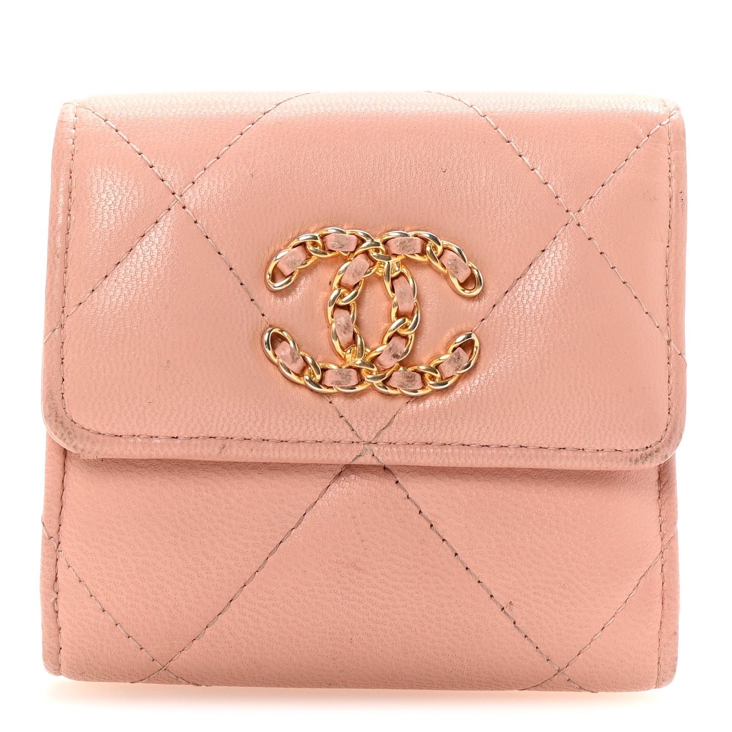 Goatskin Quilted Chanel 19 Small Flap Wallet Pink