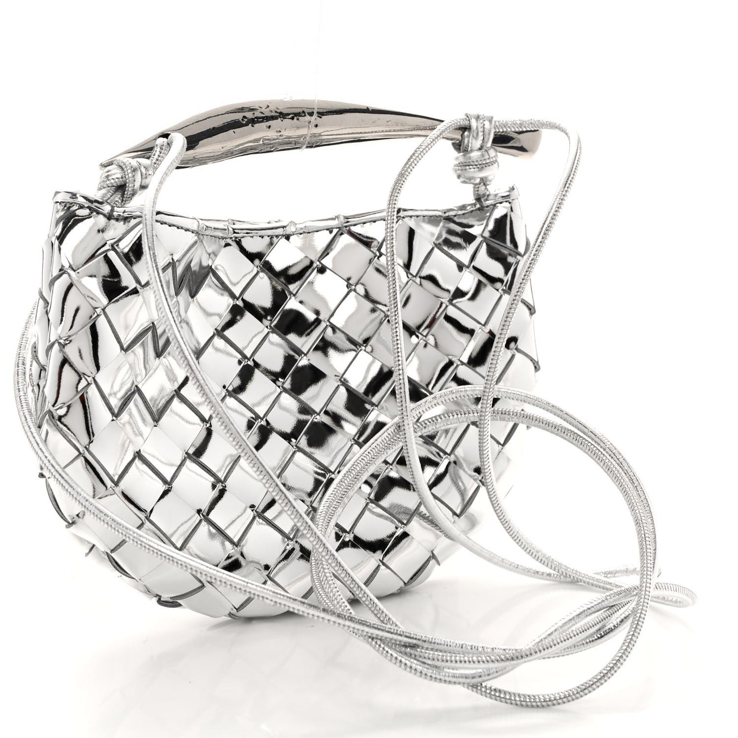 Mirror Laminated Nappa Intrecciato Mini Sardine Bag Silver