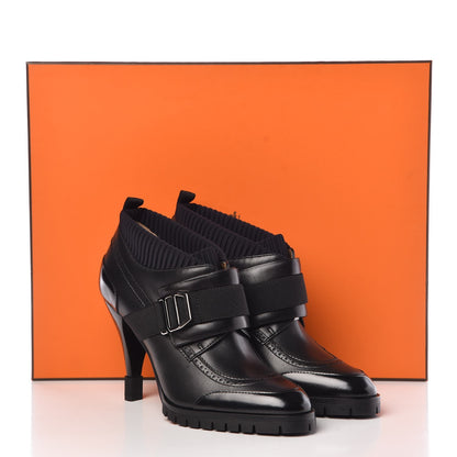 Hermes Tuscan Calfskin Technical Canvas Spicy Derby Ankle Boots 36.5 Black 8 of 8