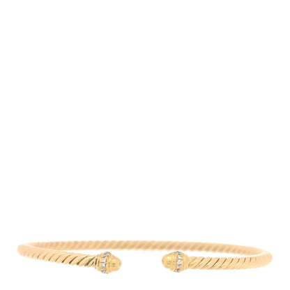 David Yurman 18K Yellow Gold Diamond 3mm Cablespira Bracelet 1 of 4