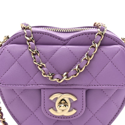Chanel Lambskin Quilted CC In Love Heart Clutch With Chain Purple 8 of 11