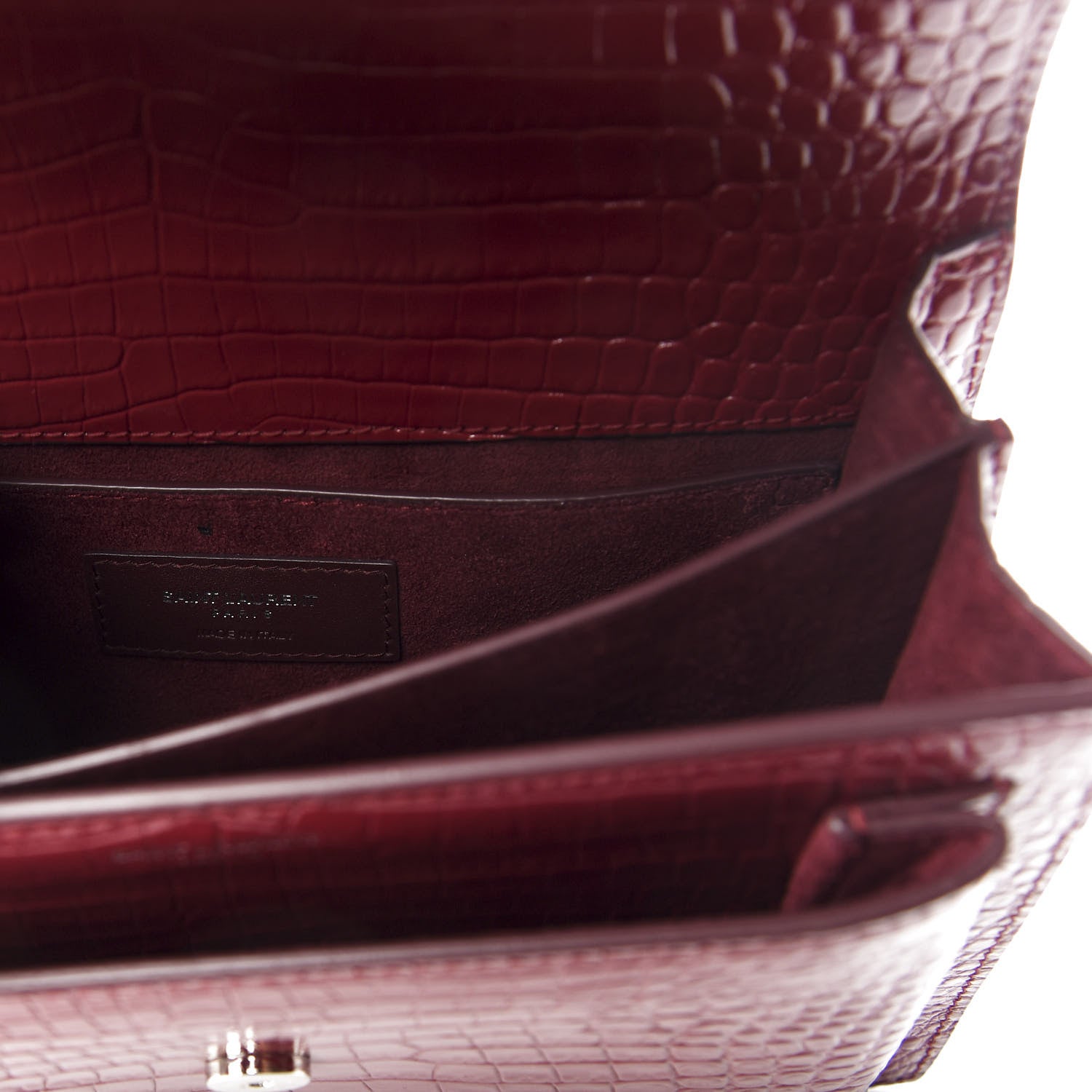 Saint Laurent Calfskin Crocodile Embossed Medium Monogram Sunset Palissandre 8 of 10