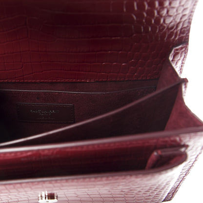 Saint Laurent Calfskin Crocodile Embossed Medium Monogram Sunset Palissandre 8 of 10