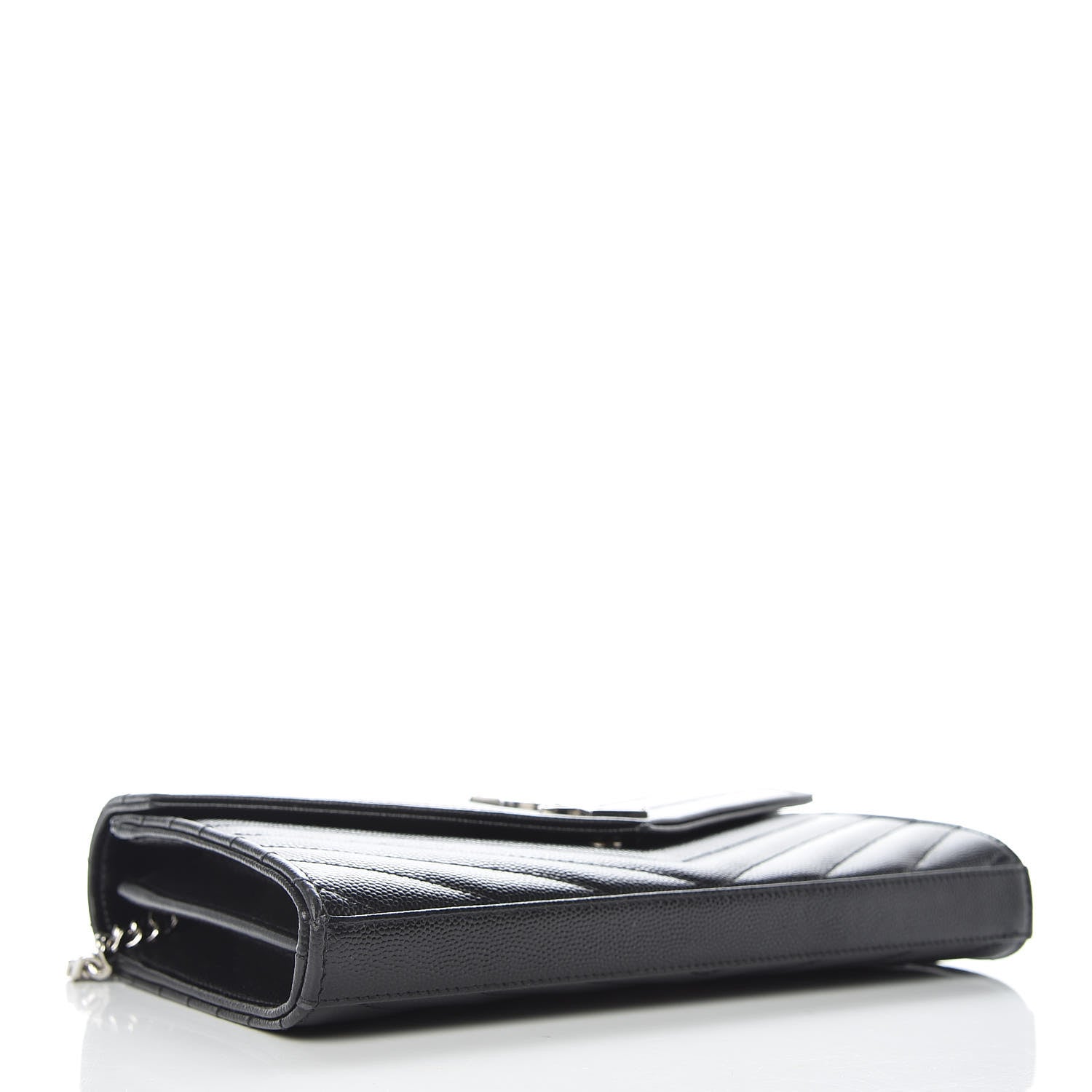 Saint Laurent Grain De Poudre Matelasse Chevron Monogram Chain Wallet Black 4 of 10
