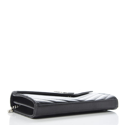 Saint Laurent Grain De Poudre Matelasse Chevron Monogram Chain Wallet Black 4 of 10