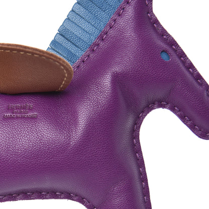 Hermes Milo Lambskin Grigri Rodeo Horse Bag Charm MM Anemone Bleu Izmir Fauve 3 of 4