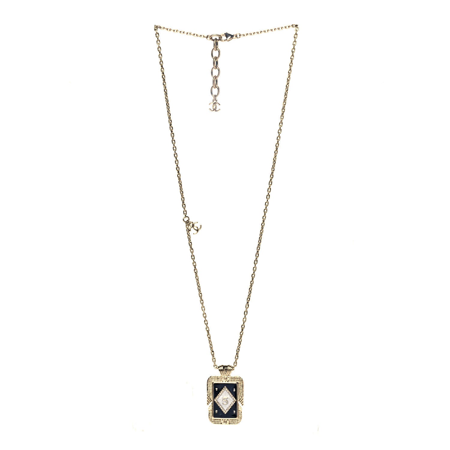 Chanel Metal Resin Enamel Crystal CC Necklace Gold Black White 3 of 4