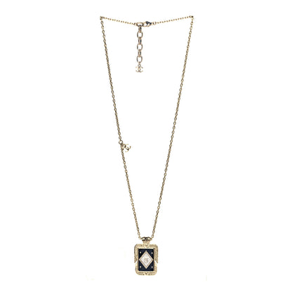 Chanel Metal Resin Enamel Crystal CC Necklace Gold Black White 3 of 4