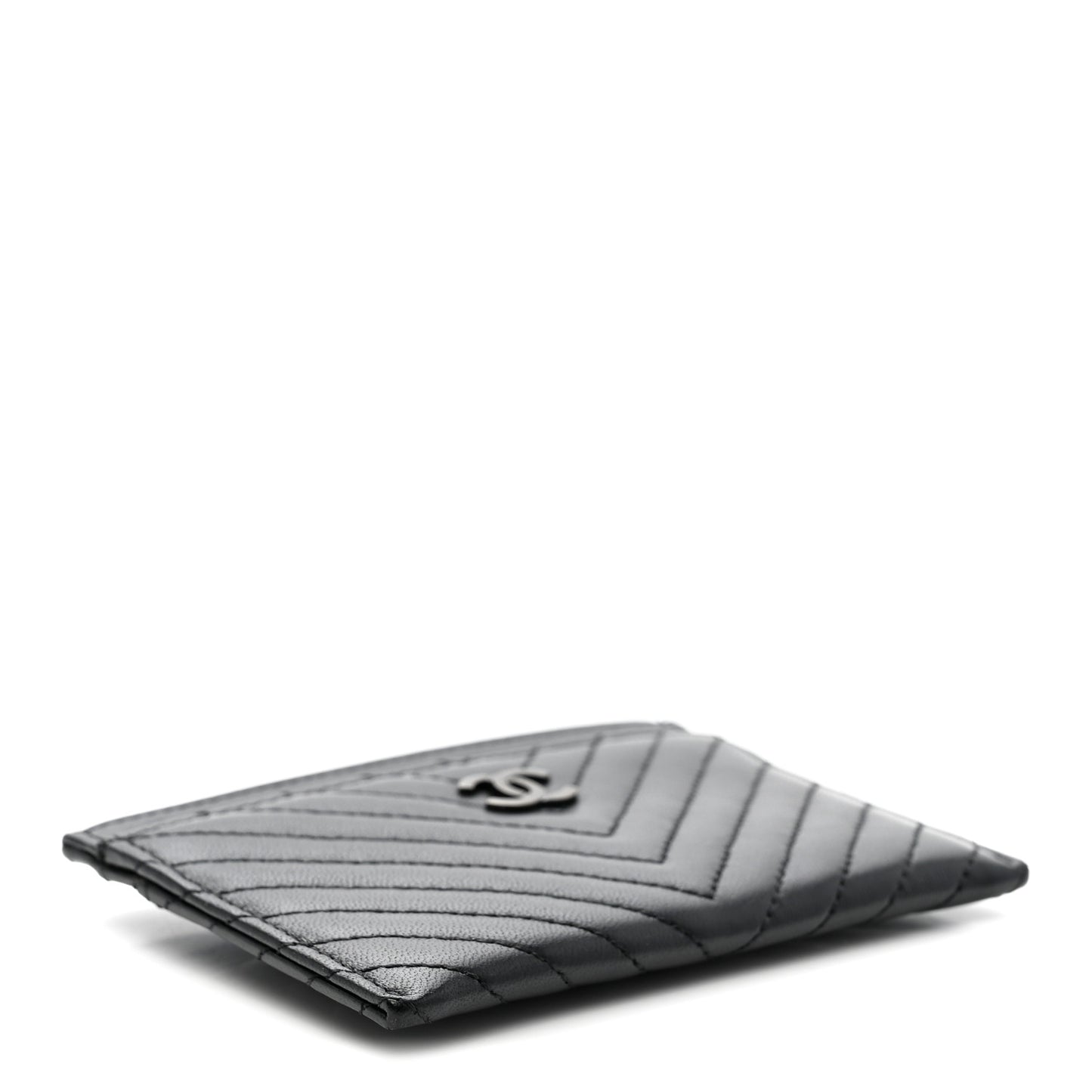 Lambskin Chevron Quilted Card Holder So Black