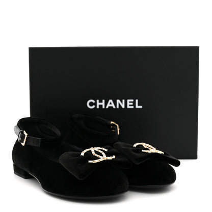Chanel Velvet Strass CC Bow Mary Jane Flats 37.5 Black 11 of 11