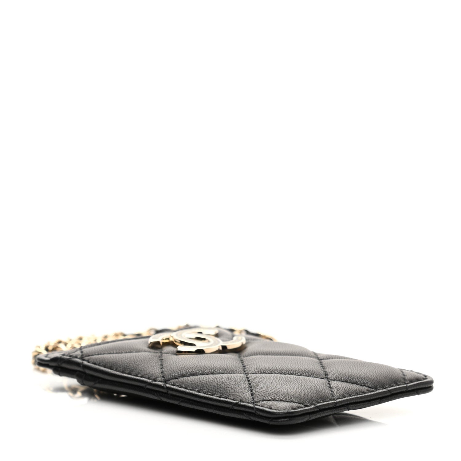 Chanel Lambskin Quilted Glitter Card Holder On Chain Black 3 of 6