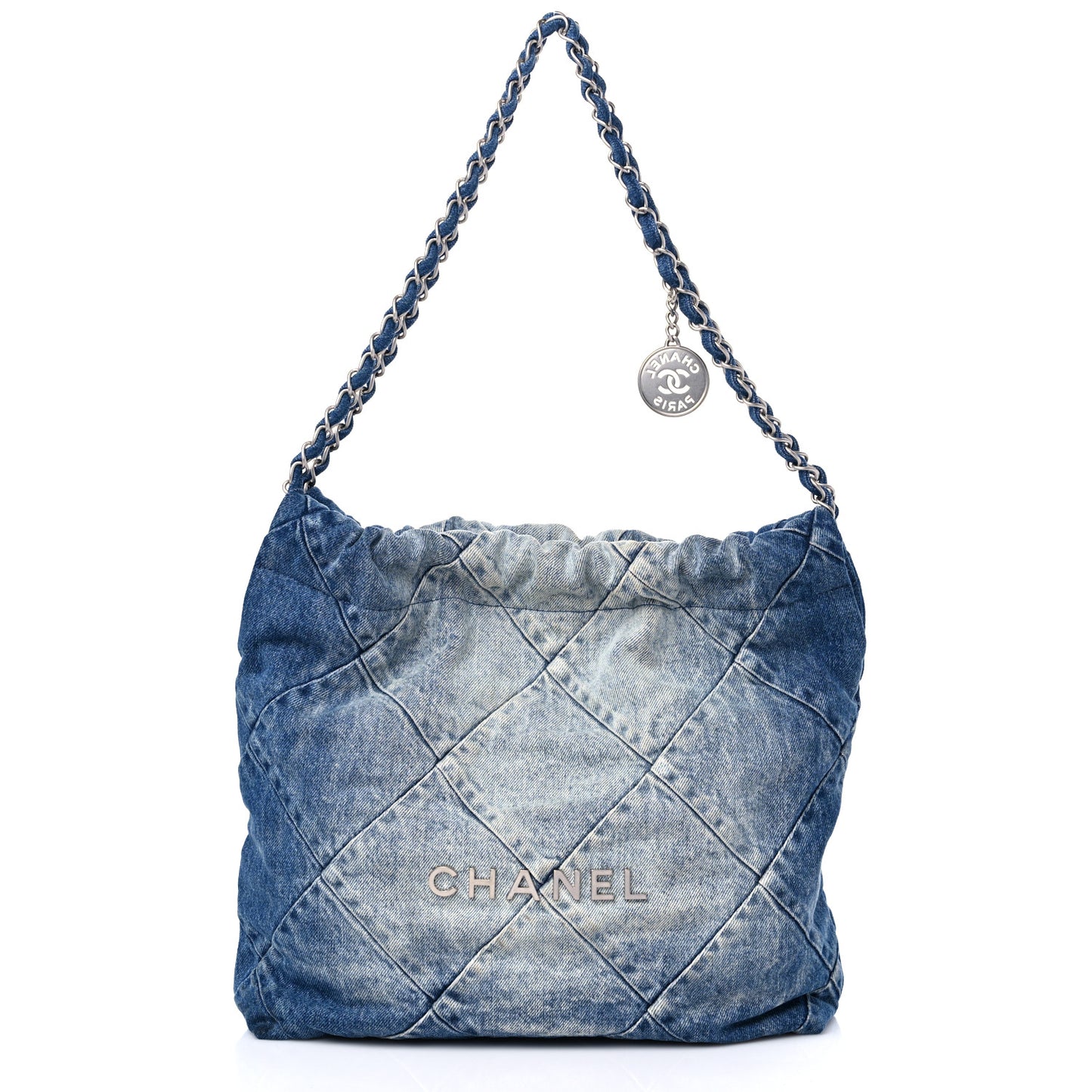 Denim Quilted Chanel 22 Blue