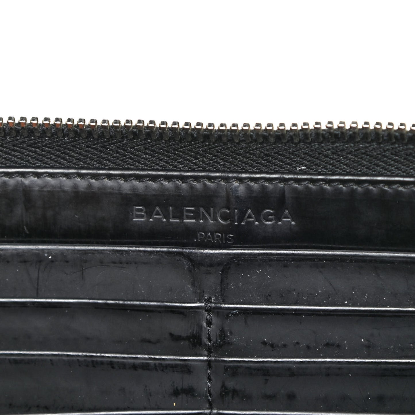 Calfskin Grid Embossed Zip Around Wallet Black