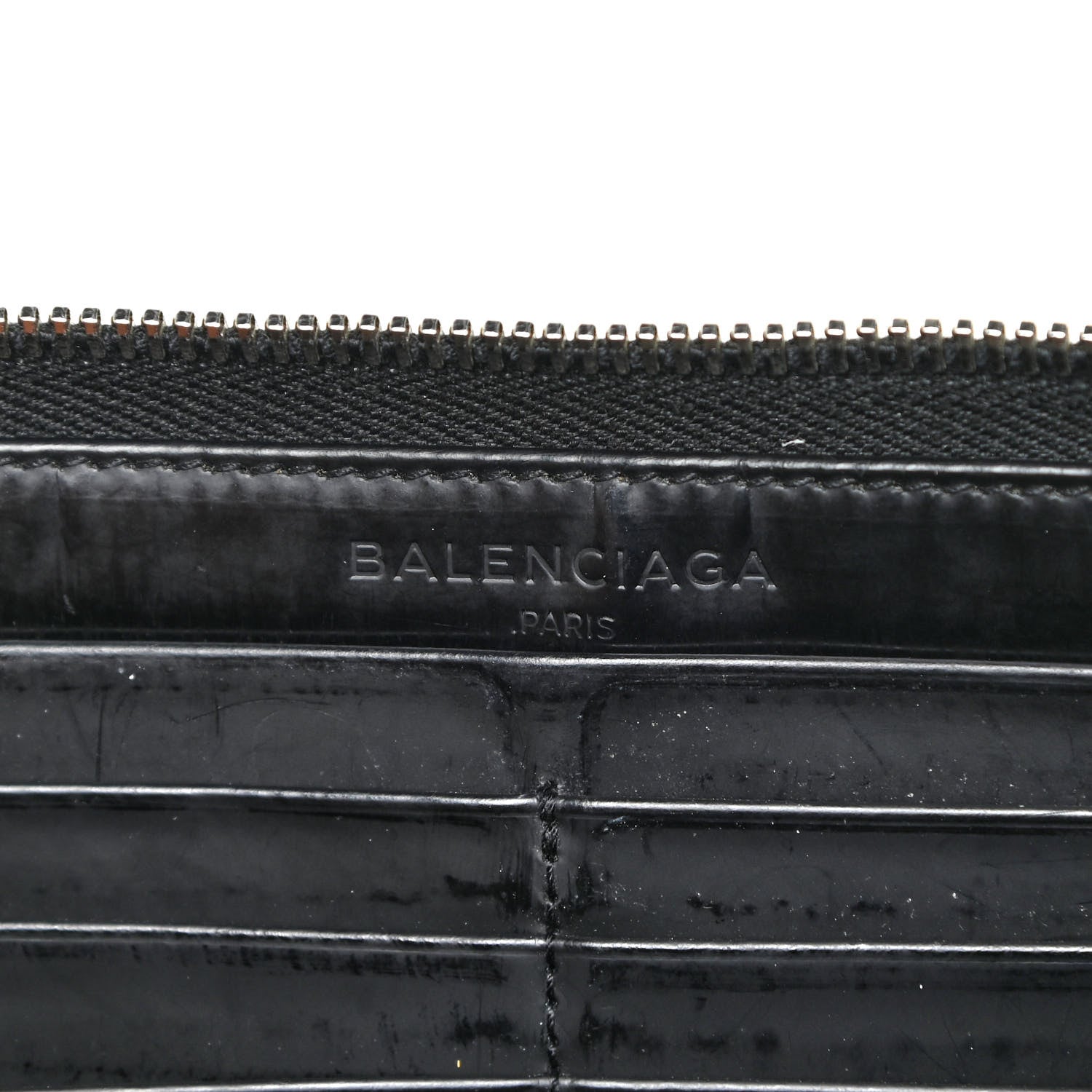 Balenciaga Calfskin Grid Embossed Zip Around Wallet Black 6 of 18