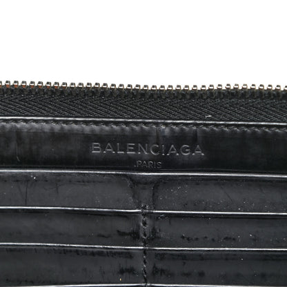 Balenciaga Calfskin Grid Embossed Zip Around Wallet Black 6 of 18