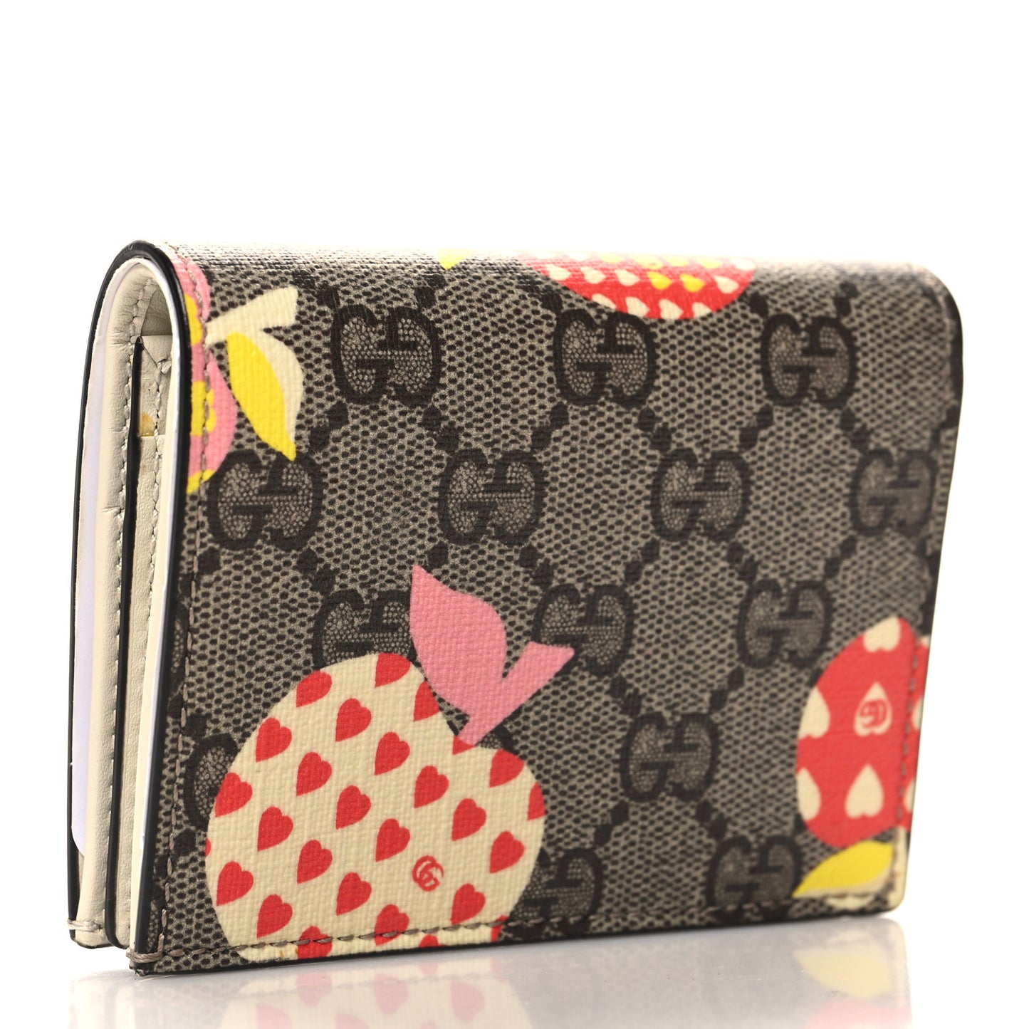 GG Supreme Monogram Les Pommes Card Case Wallet Beige Multicolor Mystic White
