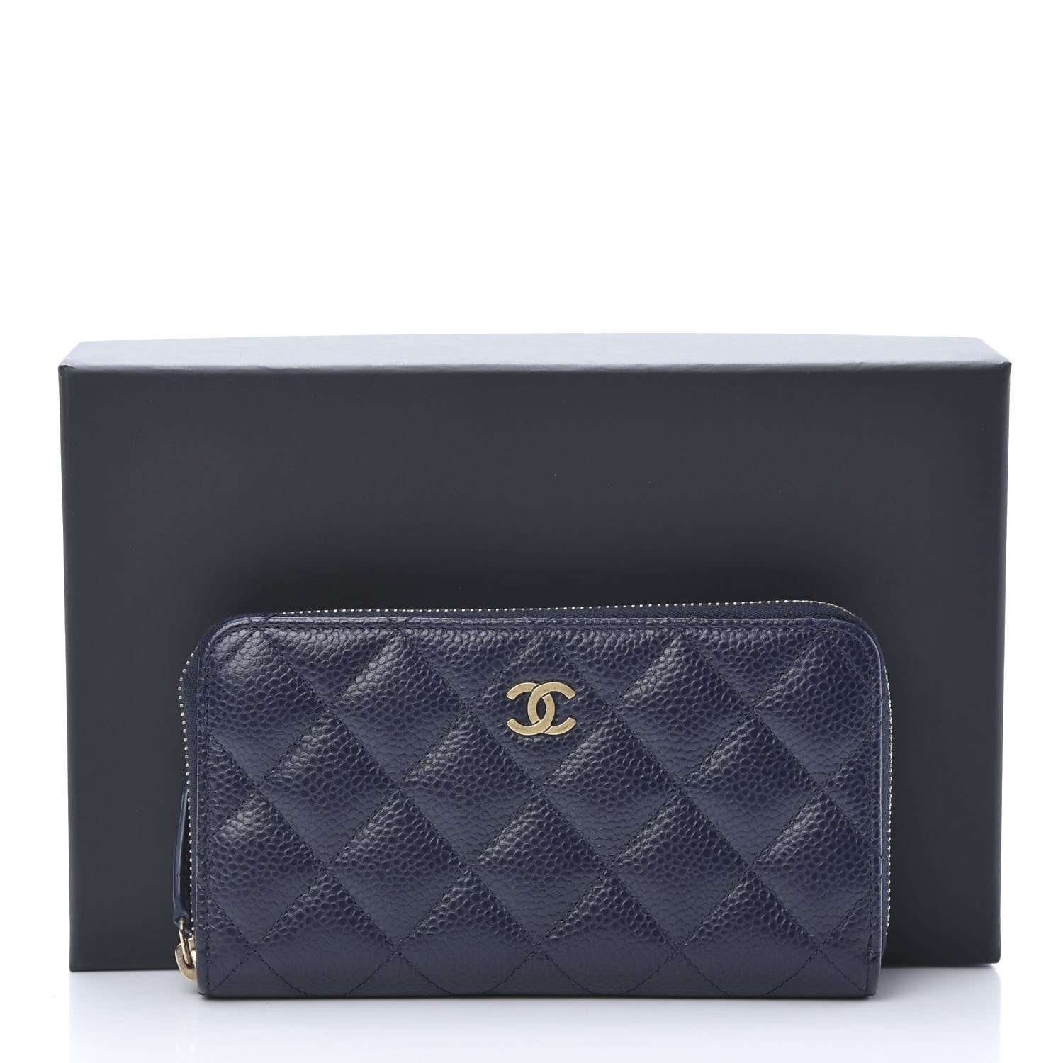 Chanel Caviar Quilted Medium Zip Around Wallet Dark Blue 9 of 9