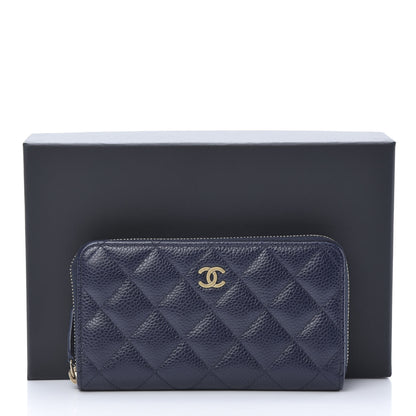 Chanel Caviar Quilted Medium Zip Around Wallet Dark Blue 9 of 9