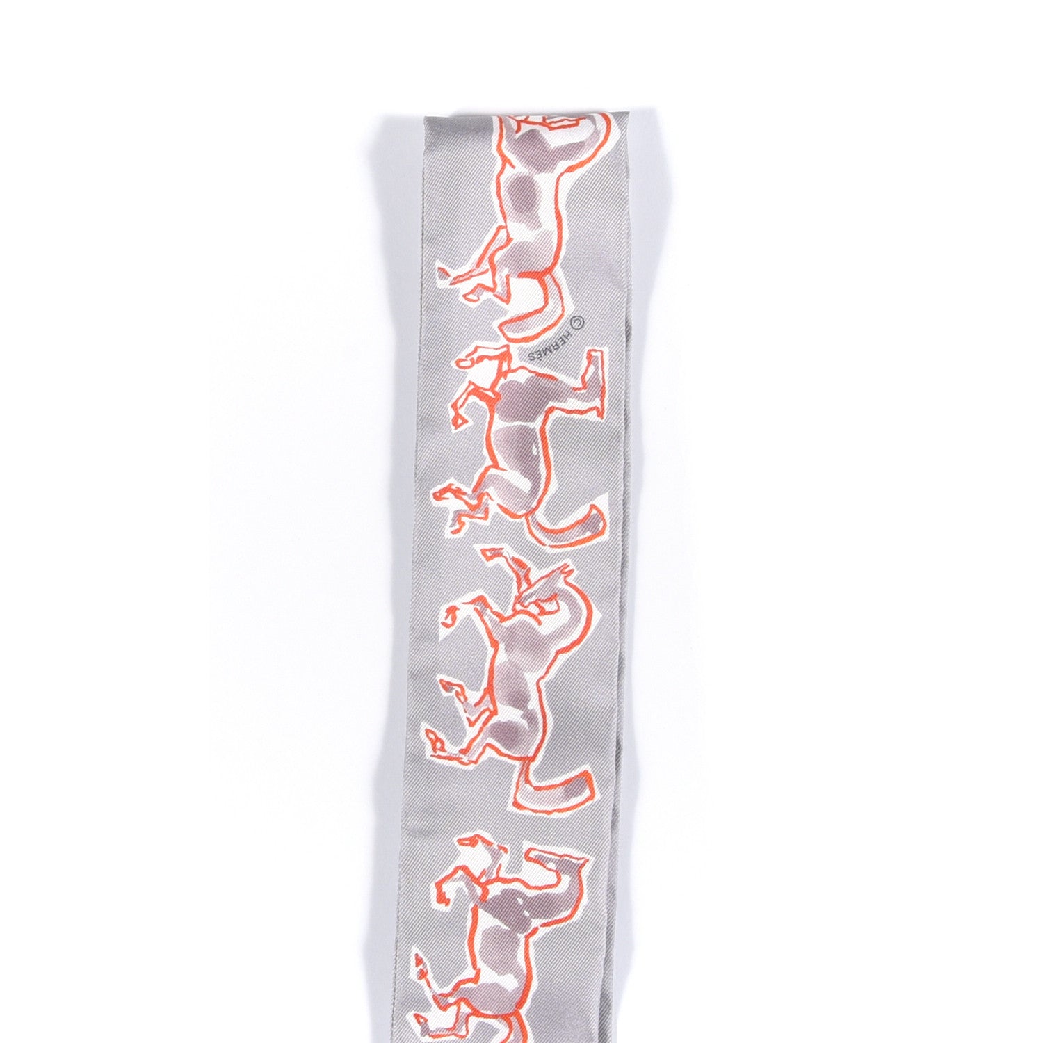 Hermes Silk Chevaux En Liberte Twilly Gris Perle Rouge White 3 of 4
