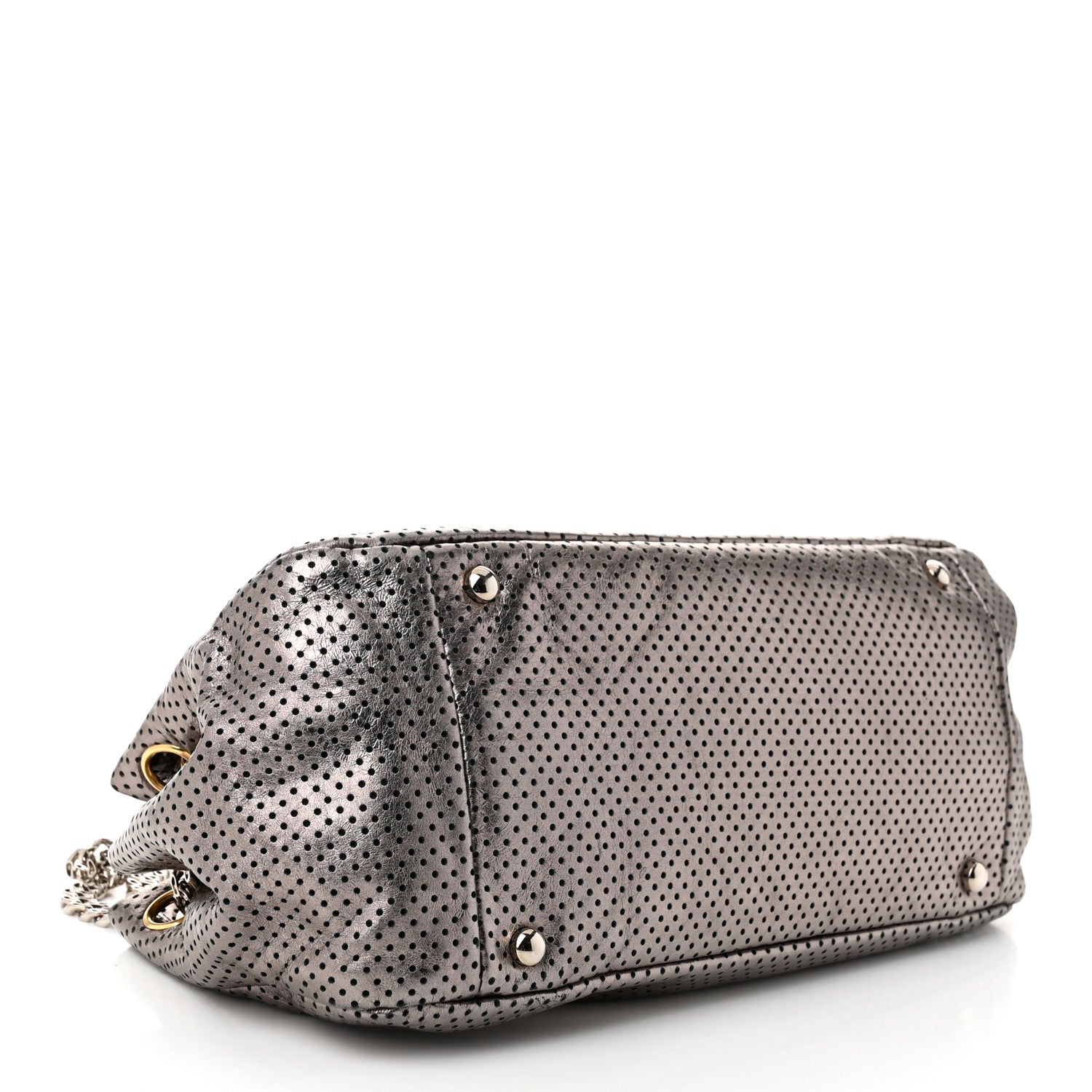 Chanel Metallic Crackled Calfskin Perforated Drill Shoulder Bag Silver 4 of 10