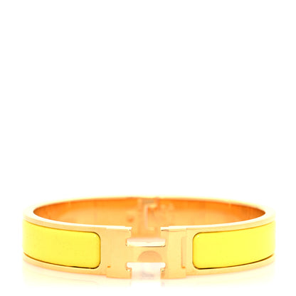 Hermes Enamel Narrow Clic Clac H Bracelet GM Jaune Tennis 1 of 5