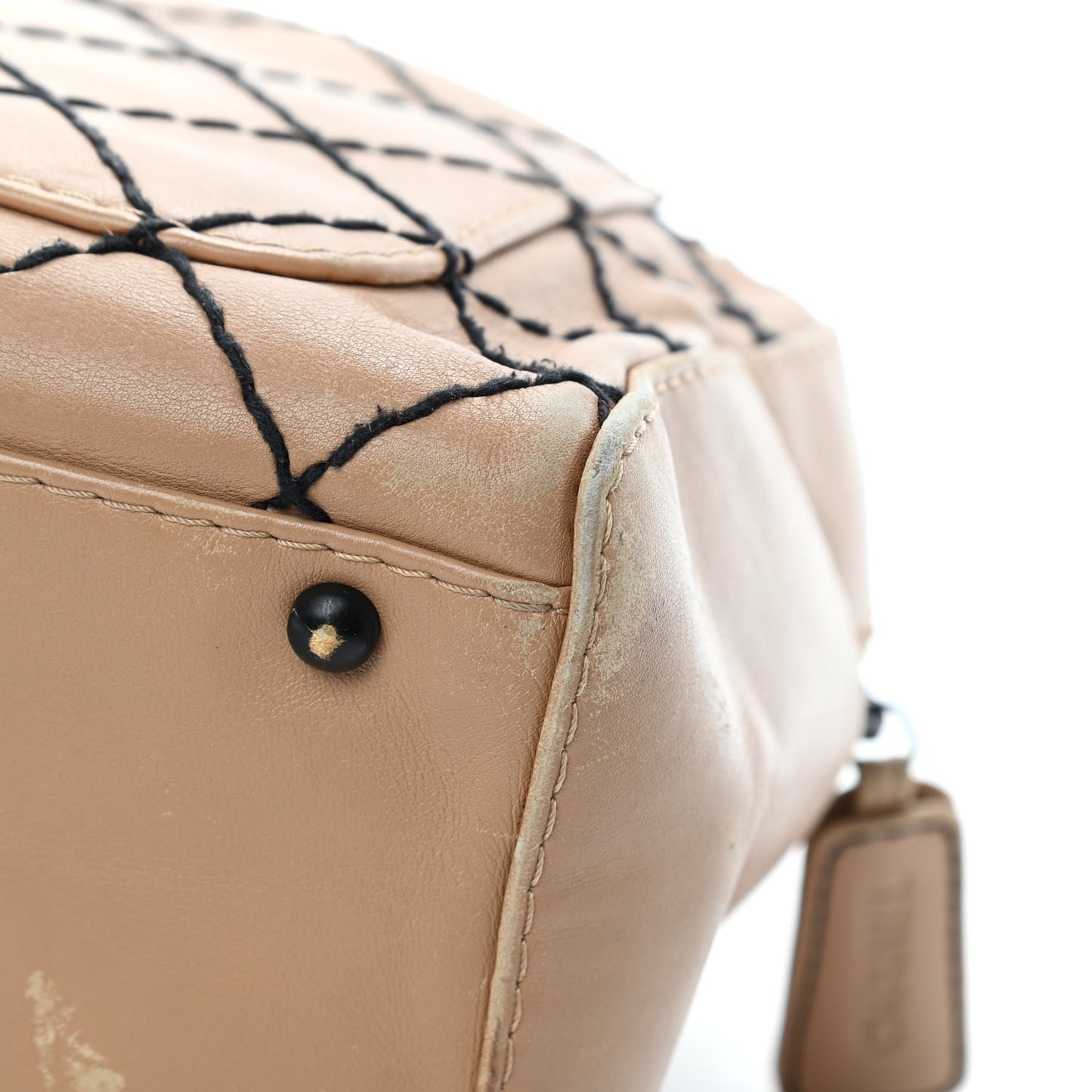 Calfskin Contrast Stitch Surpique Bowler Beige