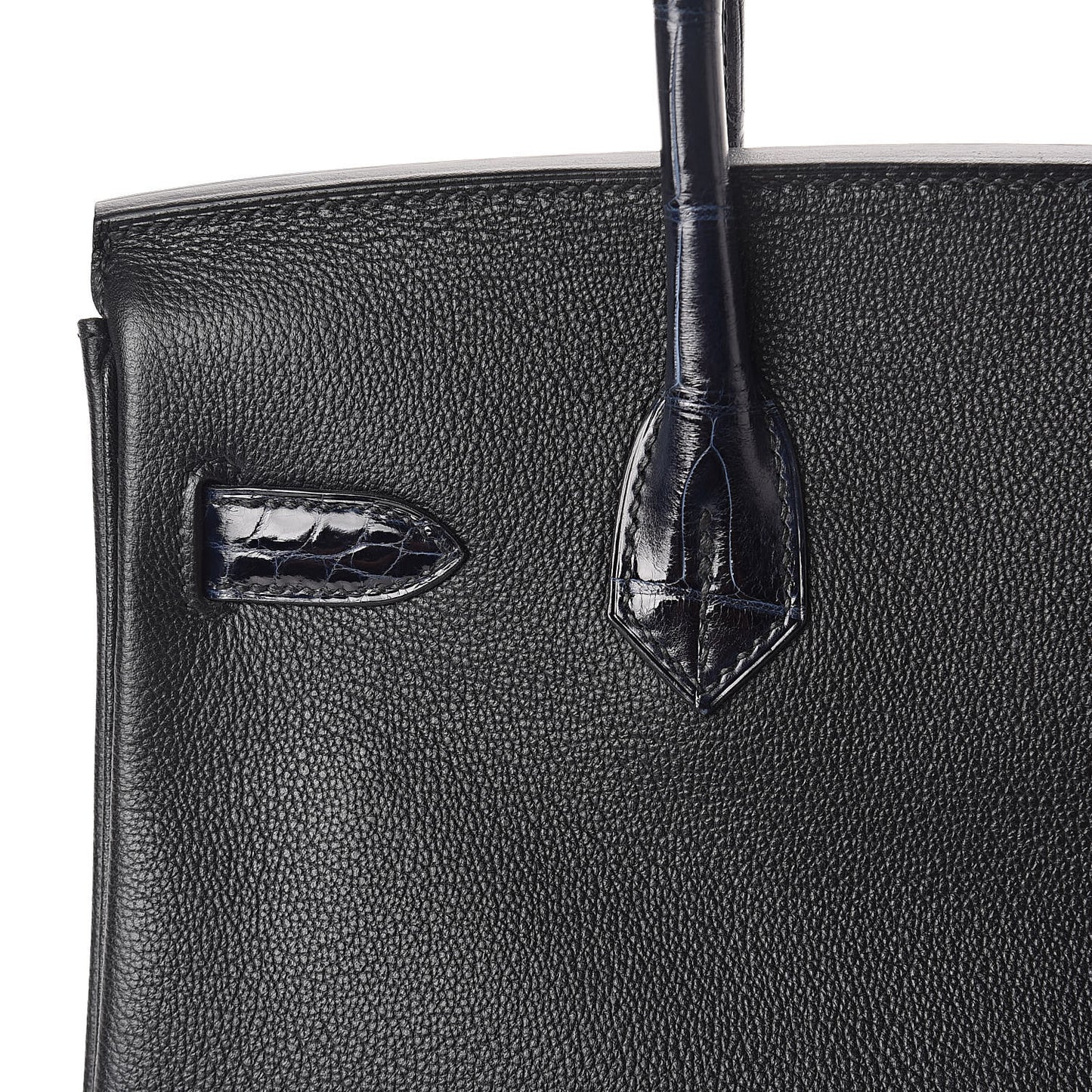 Clemence Novillo Shiny Niloticus Crocodile Birkin Touch 30 Black Bleu Marine
