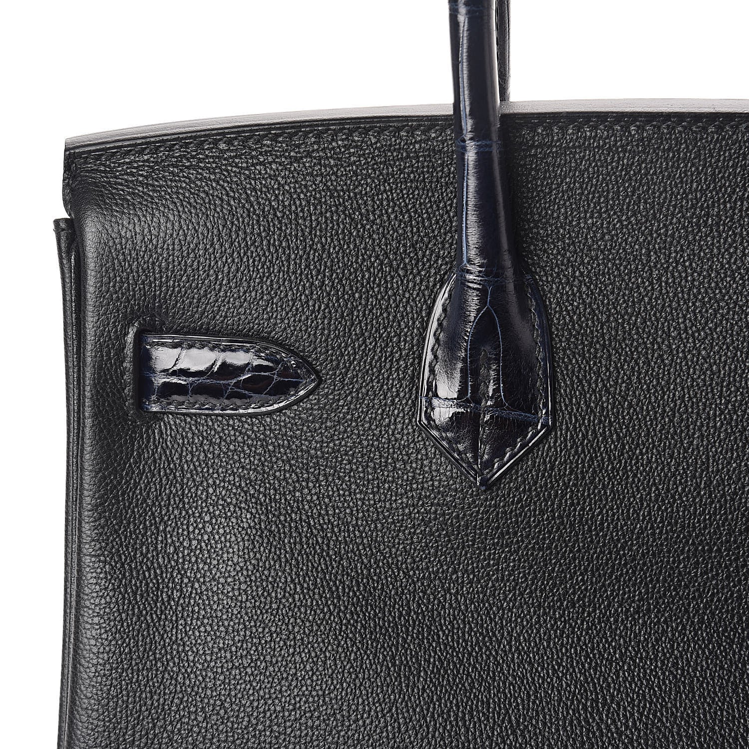 Hermes Clemence Novillo Shiny Niloticus Crocodile Birkin Touch 30 Black Bleu Marine 28 of 32